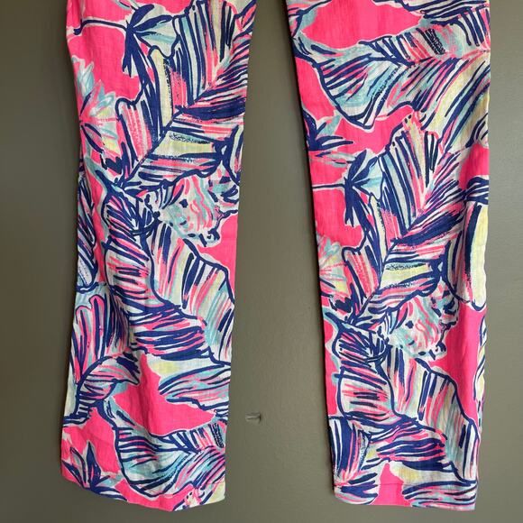 NWT Lilly Pulitzer‎ Galley Pant Tiki Pink Cabana Crazed Sz 2 Pink Blue High Rise - Picture 15 of 16